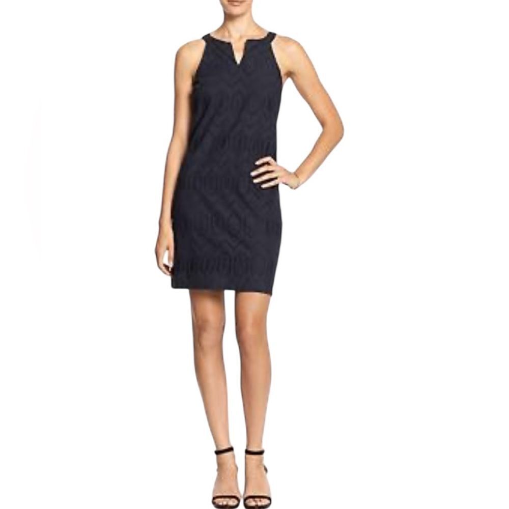 Banana Republic Eyelet Halter Sheath Dress Cotton Womens Size 8 Black Navy Lined